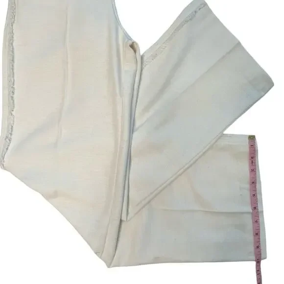 Zara Fringe Trim Wide-Leg Pockets Belt loops Pants Cotton Blend Off-White XS - Picture 9 of 12